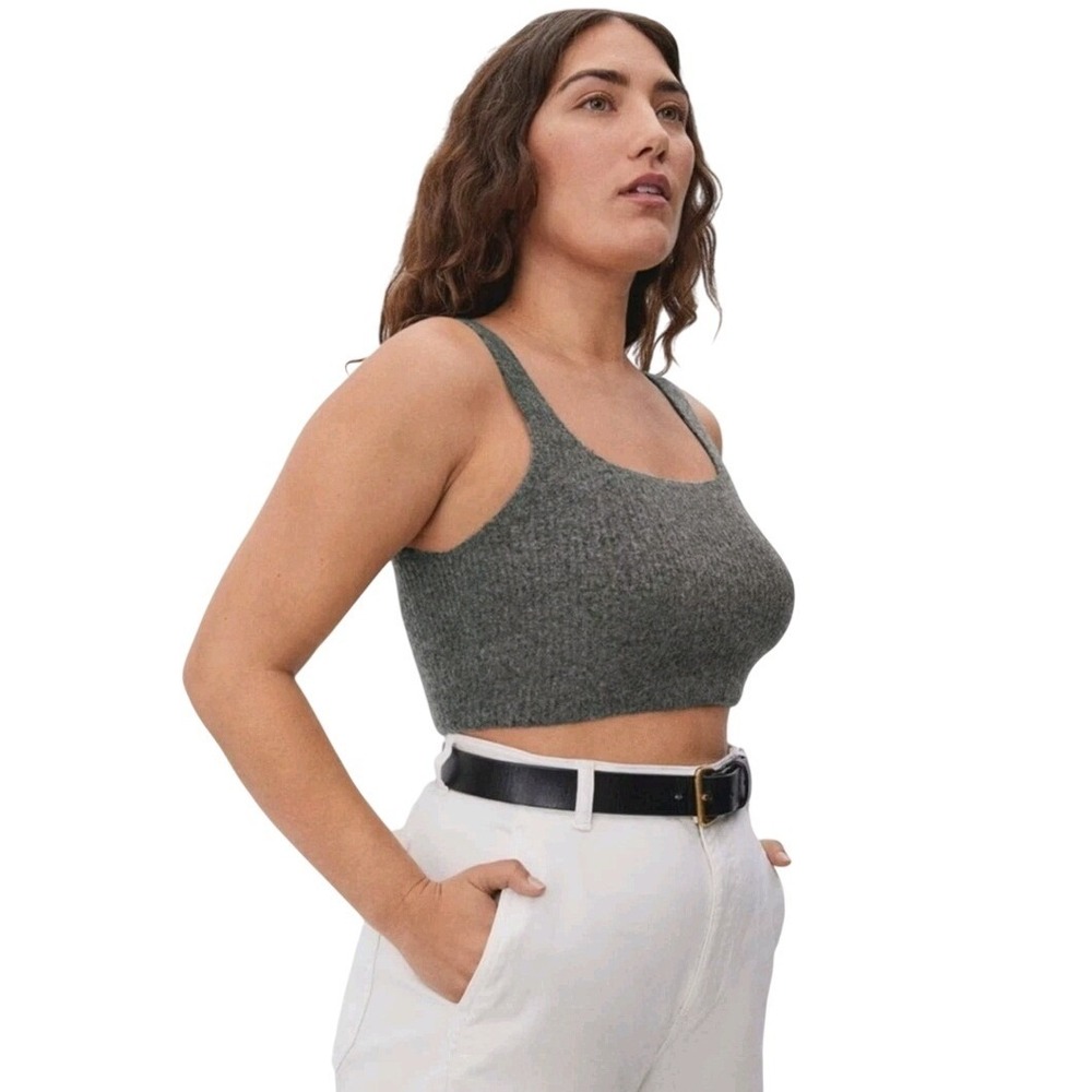 NWT Everlane The Cozy Stretch Tank Top Heathered Charcoal Size L Wool Cropped